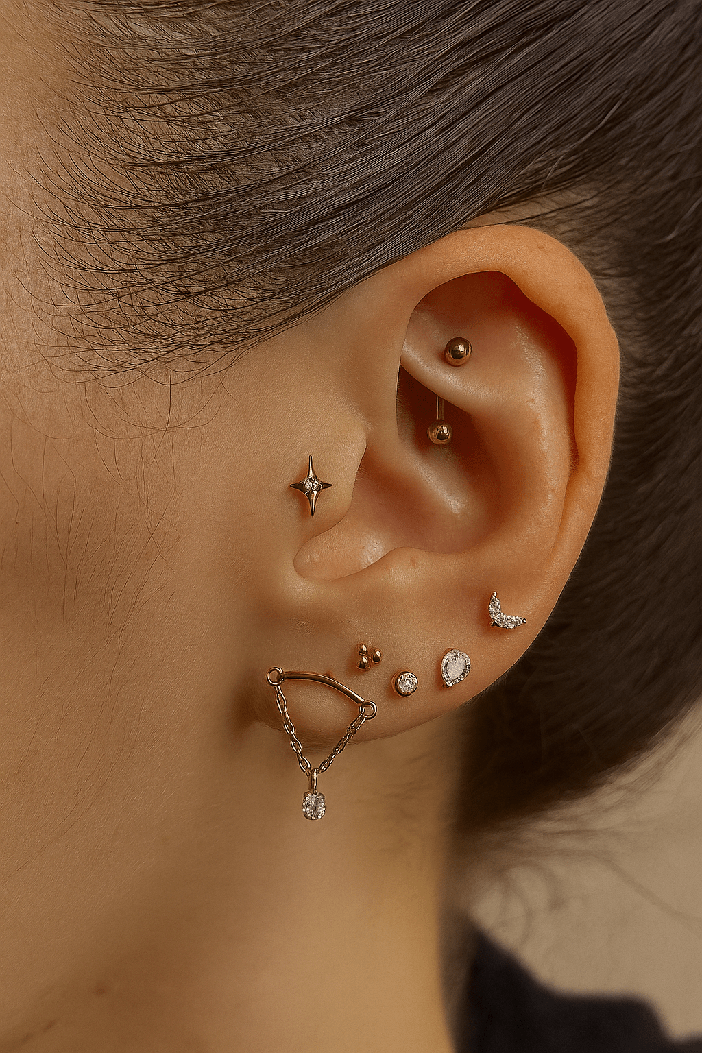 Curved Bar Chain Flat Back Stud - Nadare Co.