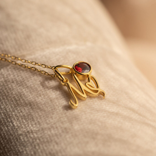 Initial Charm and Birthstone Necklace
