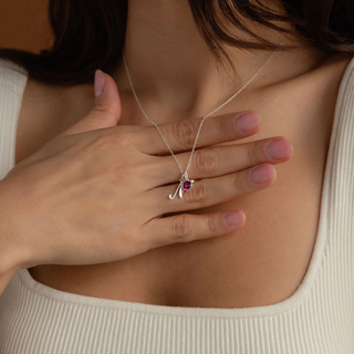 Initial Charm and Birthstone Necklace