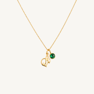 Initial Charm and Birthstone Necklace