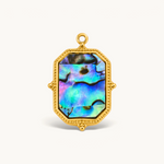 Nadare Co. Abalone Octagon Charm with iridescent shell inlay set in 14k gold-plated stainless steel.