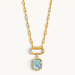 Nadare Co. Abalone Octagon Charm necklace featuring an iridescent shell inlay on a 14k gold-plated stainless chain.