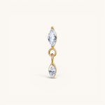 Nadare Co. Camille threadless earring front with two marquise-cut cubic zirconia stones in gold setting.