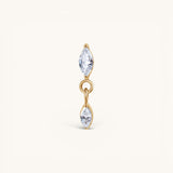 Nadare Co. Camille threadless earring front with two marquise-cut cubic zirconia stones in gold setting.