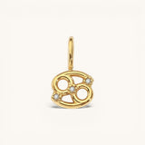 Nadare Co. gold-plated Cancer zodiac charm with cubic zirconia accents on a stainless steel base.