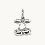 Nadare Co. Cherry Charm pendant in polished silver-tone stainless steel featuring a cute double cherry design.