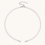 Nadare Co. Classic Pearl Chain featuring round white imitation pearls with a silver-tone clasp and adjustable chain.