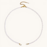 Nadare Co. Classic Pearl Chain featuring round imitation pearls with gold-tone clasp and adjustable extender chain.