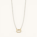 Nadare Co. Classic Pearl Chain featuring round white imitation pearls and a gold-tone oval clasp charm connector.