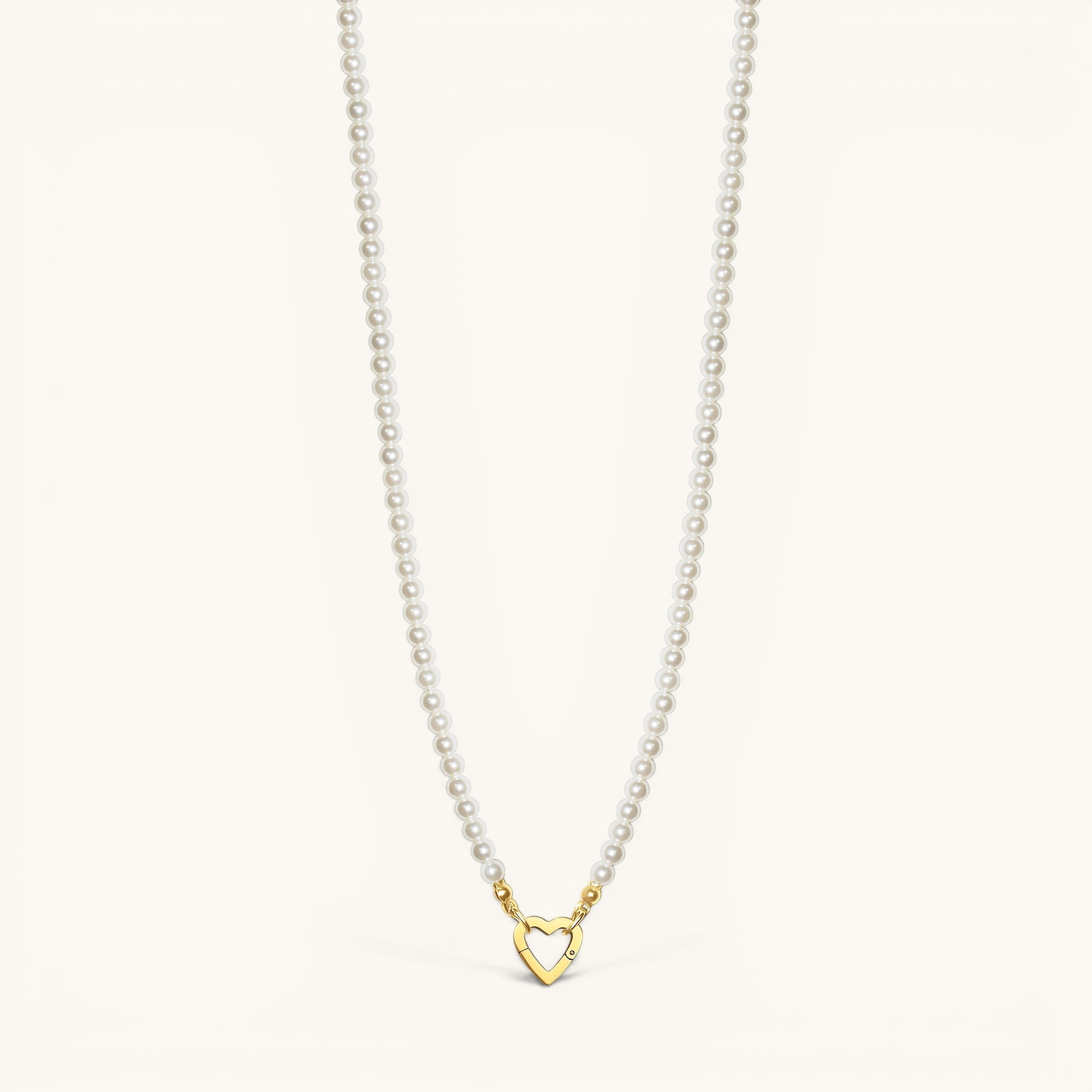 Nadare Co. Classic Pearl Chain featuring round imitation pearls and a gold heart-shaped charm clasp