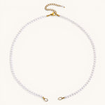 Nadare Co. Classic Pearl Chain featuring round white imitation pearls with a gold-tone clasp and extender chain.