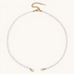 Nadare Co. Classic Pearl Chain featuring round white imitation pearls with a gold-tone clasp and extender chain.