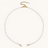 Nadare Co. Classic Pearl Chain featuring round white imitation pearls with a gold-tone clasp and extender chain.