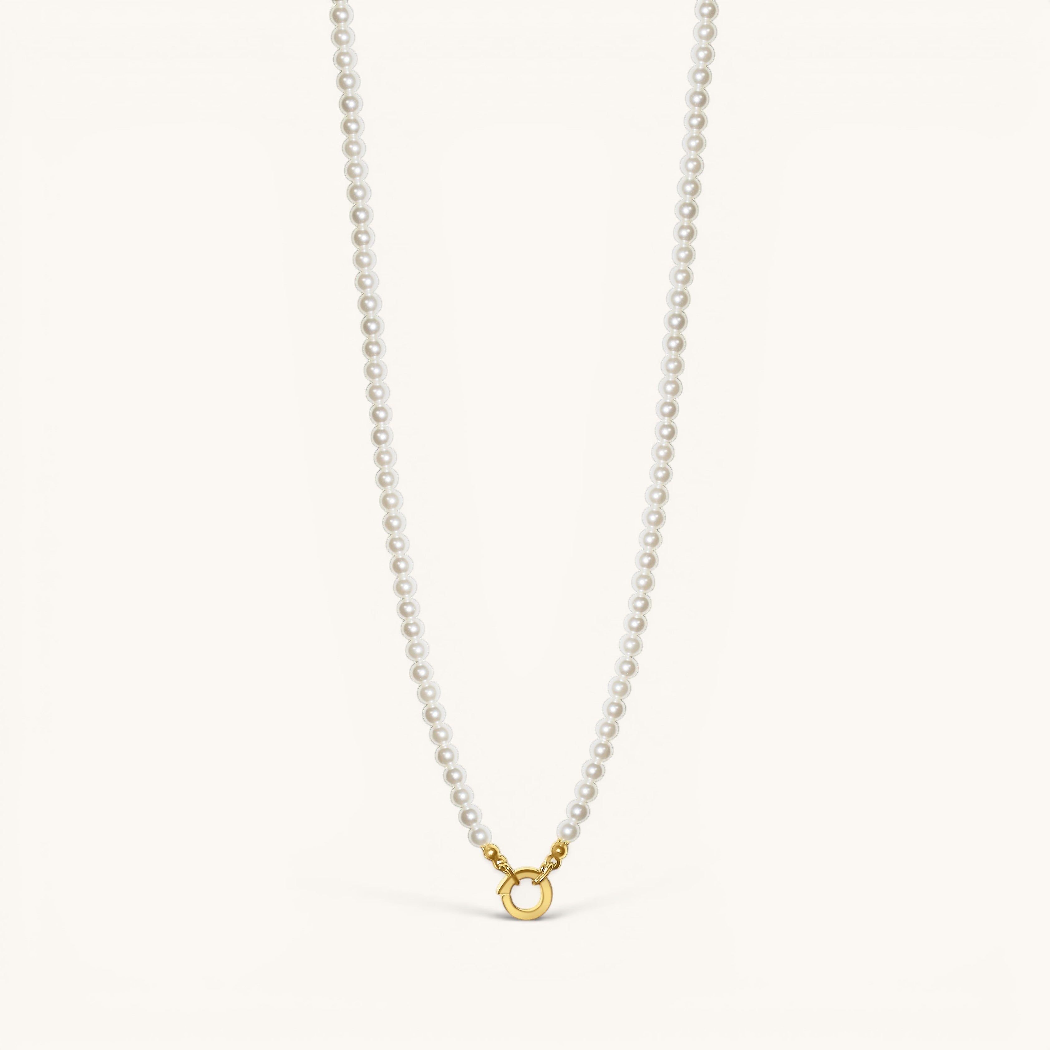 Nadare Co. Classic Pearl Chain featuring round white imitation pearls with a gold-tone clasp for charms.
