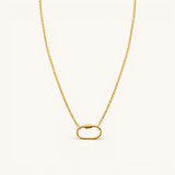 Nadare Co. Classic Switch Chain necklace in 14k gold plated stainless steel with a dainty oval carabiner pendant.