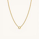 Nadare Co. gold circular switch clasp on a delicate matching chain for charm necklaces