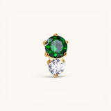 Nadare Co. threadless piercing jewelry featuring a stacked green and clear cubic zirconia stone design in gold.