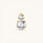 Nadare Co. Elle Threadless Front featuring two round-cut cubic zirconia stones in a gold stacked piercing design.