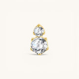 Nadare Co. Elle Threadless Front featuring two round-cut cubic zirconia stones in a gold stacked piercing design.