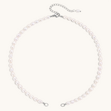 Nadare Co. freshwater pearl chain necklace with silver clasp and adjustable extender for charms.