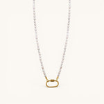 Nadare Co. freshwater pearl necklace featuring a gold carabiner clasp from the Switch Charm Collection