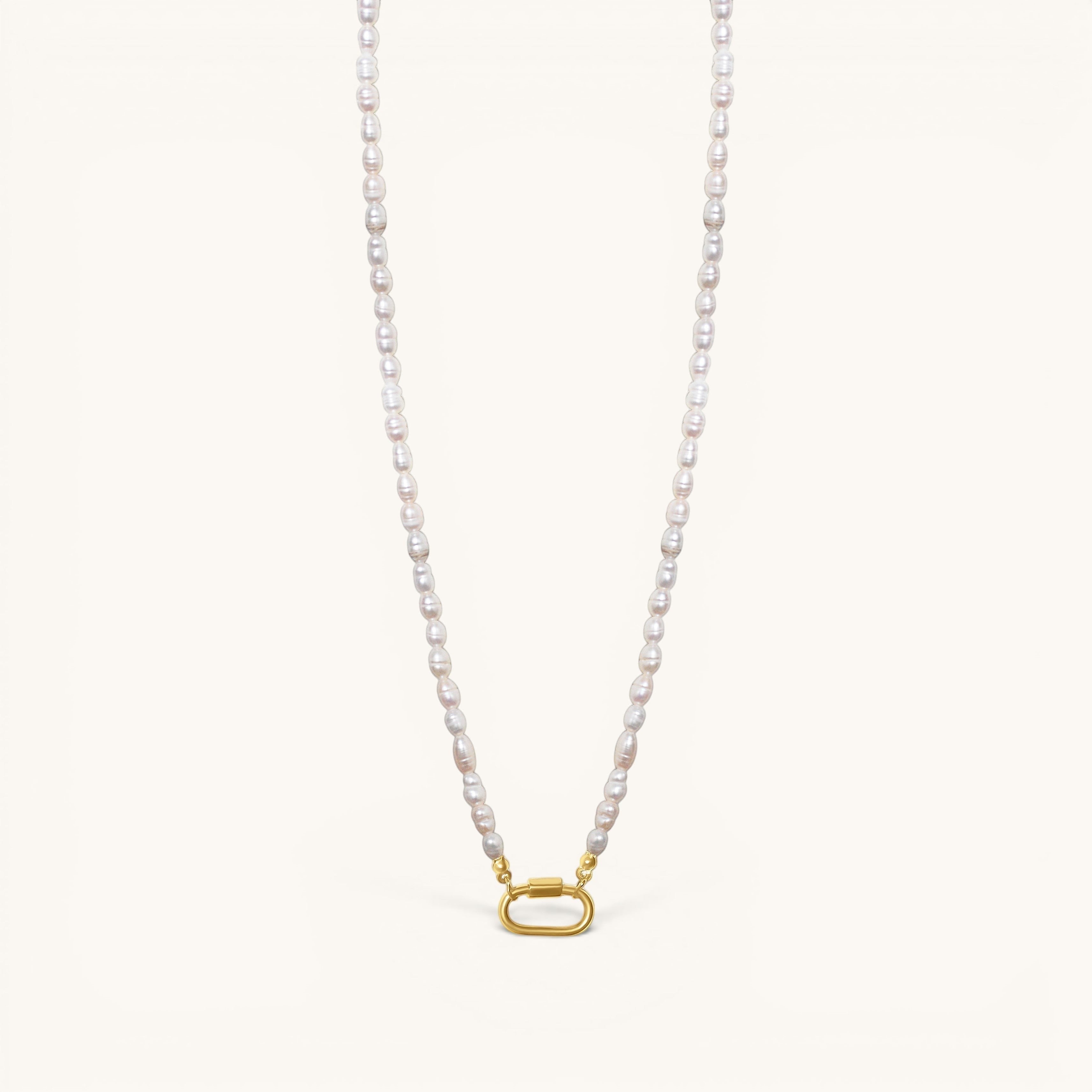 Nadare Co. Freshwater Pearl Chain necklace with organic white pearls and a gold-toned clasp charm connector.