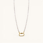 Nadare Co. freshwater pearl chain necklace featuring unique white pearls and a gold-tone clasp charm connector.