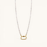 Nadare Co. freshwater pearl chain necklace featuring unique white pearls and a gold-tone clasp charm connector.