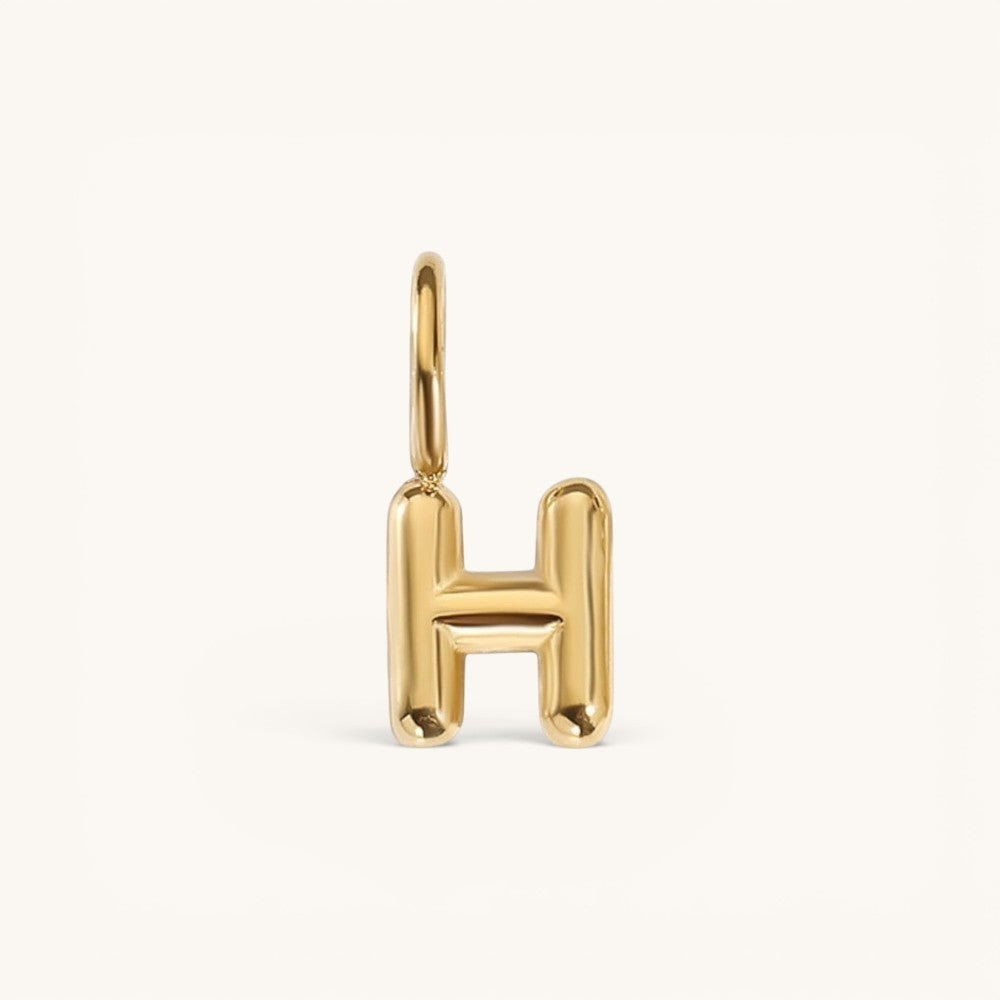 Nadare Co. gold-plated stainless steel bubble letter H charm with a rounded, puffed design for necklace layering.