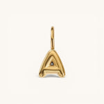 Nadare Co. gold-plated stainless steel bubble letter A charm with a rounded, puffed design for necklace layering.