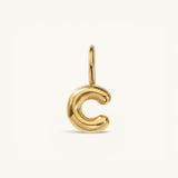 Nadare Co. gold-plated stainless steel bubble letter C charm with a rounded, puffed design for necklace layering.