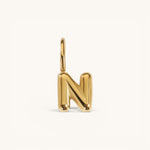 Nadare Co. gold-plated stainless steel bubble letter N charm with a rounded, puffed design for necklace layering.