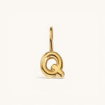 Nadare Co. gold-plated stainless steel bubble letter Q charm with a rounded, puffed design for necklace layering.
