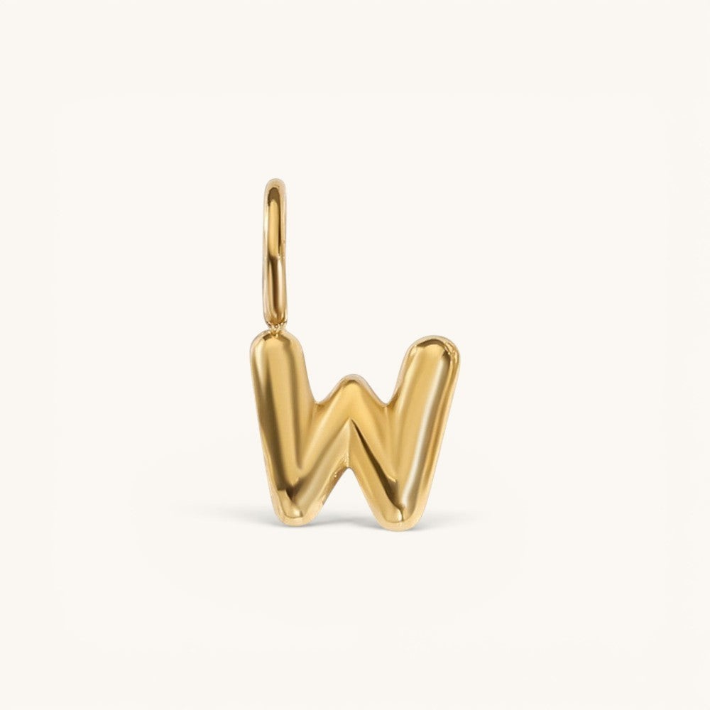 Nadare Co. gold-plated stainless steel letter W bubble initial charm with a rounded, puffed design.
