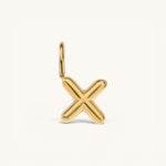 Nadare Co. gold-plated stainless steel bubble letter X charm with a rounded, puffed design for necklace layering.