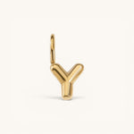 Nadare Co. gold-plated stainless steel bubble letter Y charm with a rounded, puffed design for necklace layering.