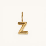 Nadare Co. gold-plated stainless steel bubble letter Z charm with a rounded, puffed design for necklace layering.