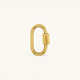 Nadare Co. small gold carabiner clasp for charm necklaces with a modern oval shape and secure screw-lock mechanism.