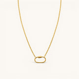 Nadare Co. gold plated stainless steel Classic Switch Chain necklace with a dainty oval carabiner pendant.