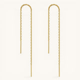 Nadare Co. gold chain threader earrings with a minimalist pull-through design