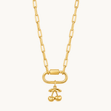 Nadare Co. Cherry Charm necklace featuring polished gold-plated cherry pendant on a chunky link chain