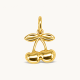 Nadare Co. Cherry Charm pendant in 14k gold-plated stainless steel with a polished cherry design
