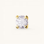 Nadare Co. threadless piercing front featuring a round-cut cubic zirconia in a gold-plated titanium four-prong setting.