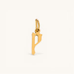 Nadare Co. gold-plated stainless steel gothic initial letter P charm with sharp edges for necklace stacking.