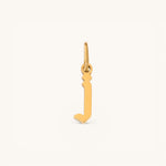 Nadare Co. gold-plated stainless steel gothic letter J charm with sharp edges for a necklace stack.