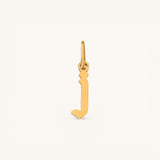 Nadare Co. gold-plated stainless steel gothic letter J charm with sharp edges for a necklace stack.