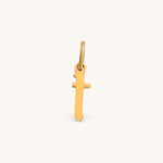 Nadare Co. gothic letter T charm in 14k gold plated stainless steel with sharp edges and old-English style