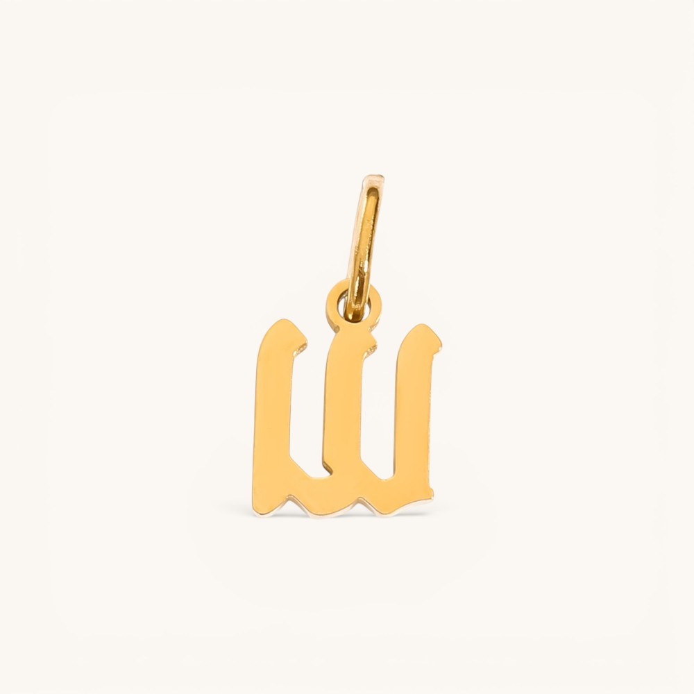 Nadare Co. gold-plated stainless steel gothic letter W charm with sharp old-English typography