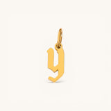 Nadare Co. gold-plated stainless steel gothic letter Y charm with sharp edges and old-English style