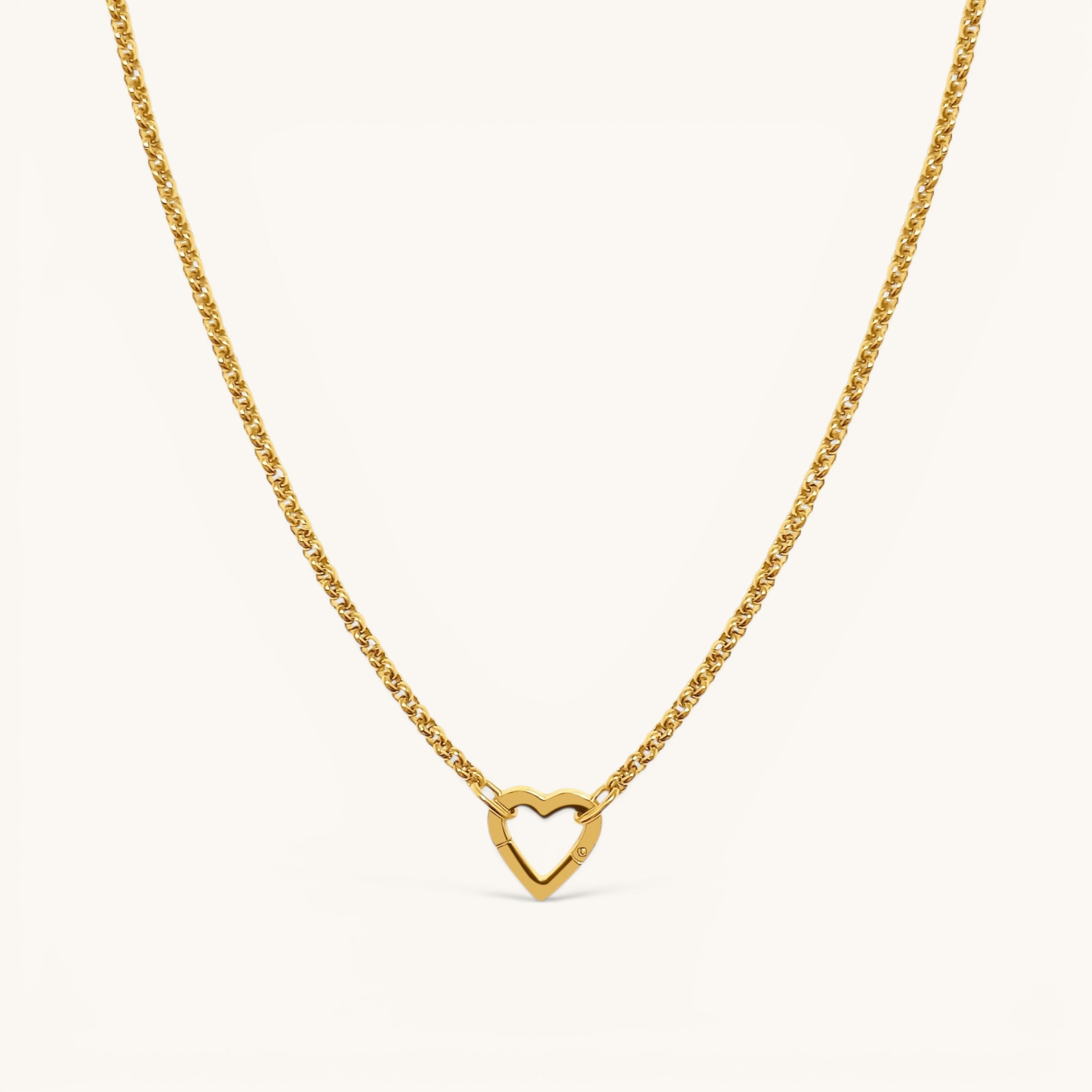 Nadare Co. gold-plated stainless steel heart-shaped switch clasp on a delicate chain necklace